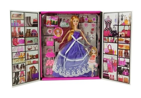 LALKA FIOLETOWA SUKNIA BAL TOREBKA SZPILKI BIŻUTERIA