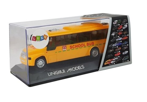 SZKOLNY AUTOBUS Z NACIĄGIEM ŚWIATŁAMI I DŹWIĘKAMI OTWIERANE DRZWI