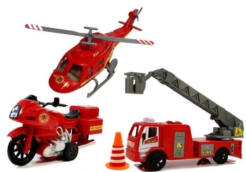 ZESTAW POJAZDÓW STRAŻ POŻARNA HELIKOPTER MOTOR ŚWIATŁO DŹWIĘKI