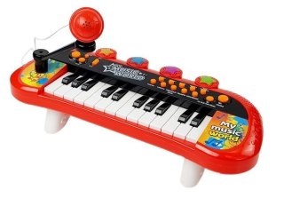 KEYBOARD PIANINKO 24 KLAWISZE USB MIKROFON CZERWONY