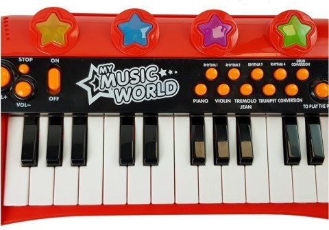 KEYBOARD PIANINKO 24 KLAWISZE USB MIKROFON CZERWONY