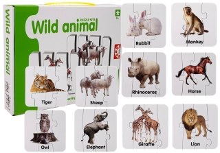 PUZZLE EDUKACYJNE UKŁADANKA DZIKIE ZWIERZĘTA 10 POŁĄCZEŃ ANGIELSKI