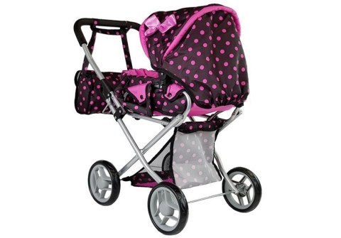WÓZEK DLA LALEK ALICE NOSIDEŁKO TORBA CZARNO- RÓŻOWY