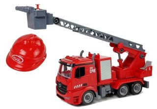 ZESTAW DIY WÓZ STRAŻACKI 2W1 WYMIENNE PODNOŚNIKI ŚRUBOKRĘT DŹWIĘK EFEKTY ŚWIETLNE KASK