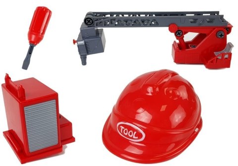 ZESTAW DIY WÓZ STRAŻACKI 2W1 WYMIENNE PODNOŚNIKI ŚRUBOKRĘT DŹWIĘK EFEKTY ŚWIETLNE KASK