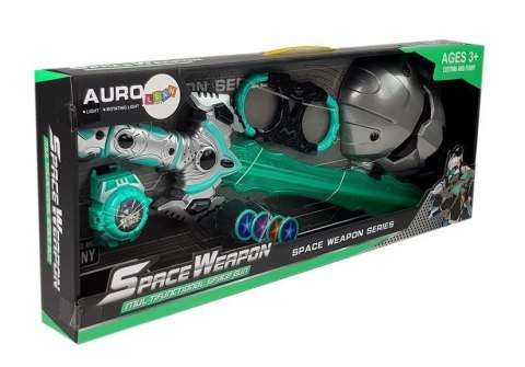 ZESTAW ZABAWEK KOSMICZNYCH MIECZ ŚWIETLNY MASKA KAJDANKI